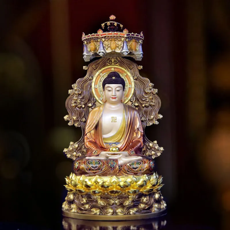 Tượng Phật Bổn Sư Thích Ca ngồi Non Nước bằng đồng có lọng che mẫu đẹp