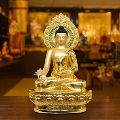 Tượng Phật Dược Sư Ngồi, Chất Liệu Đồng Dát Vàng, Cao 128cm