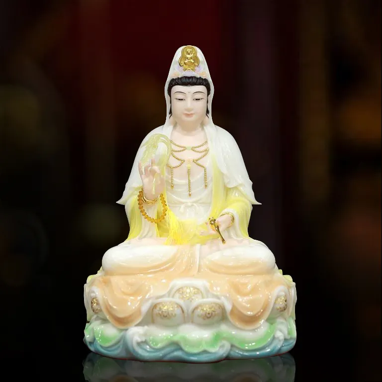 Tượng Quan Âm Bồ Tát Ngồi Non Nước Bột Đá Màu Ngọc Cẩm Thạch