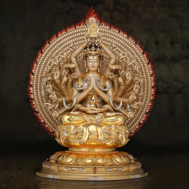 Tượng Bồ Tát Chuẩn Đề bằng đồng dắt vàng với hào quang rực rỡ