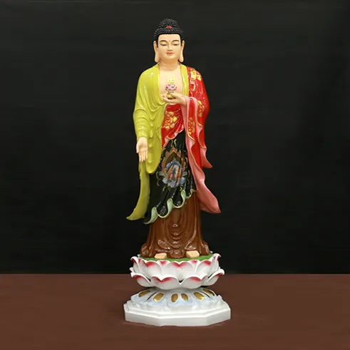 Tượng Phật A Di Đà Đứng Bằng Composite Sơn Màu Đá Viền Vàng, Cao 140cm