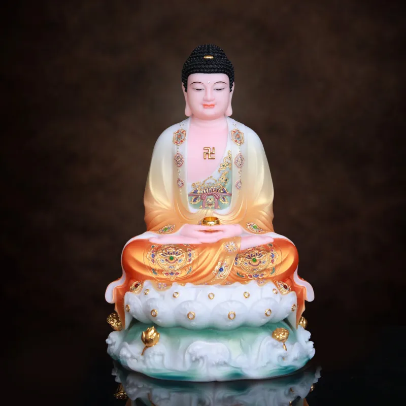 Tượng Phật Bổn Sư Thích Ca Mâu Ni đẹp ngồi đế Non Nước, bột đá áo cam nhiều kích thước