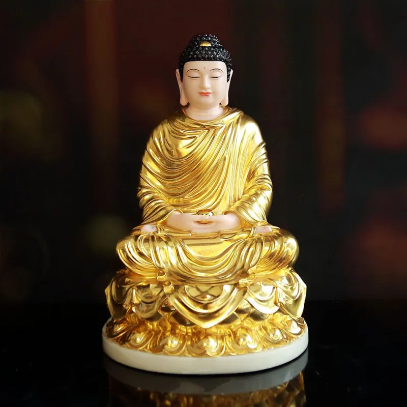 Tượng Thích Ca tĩnh tâm đẹp ngồi đài sen bột đá dát vàng 998