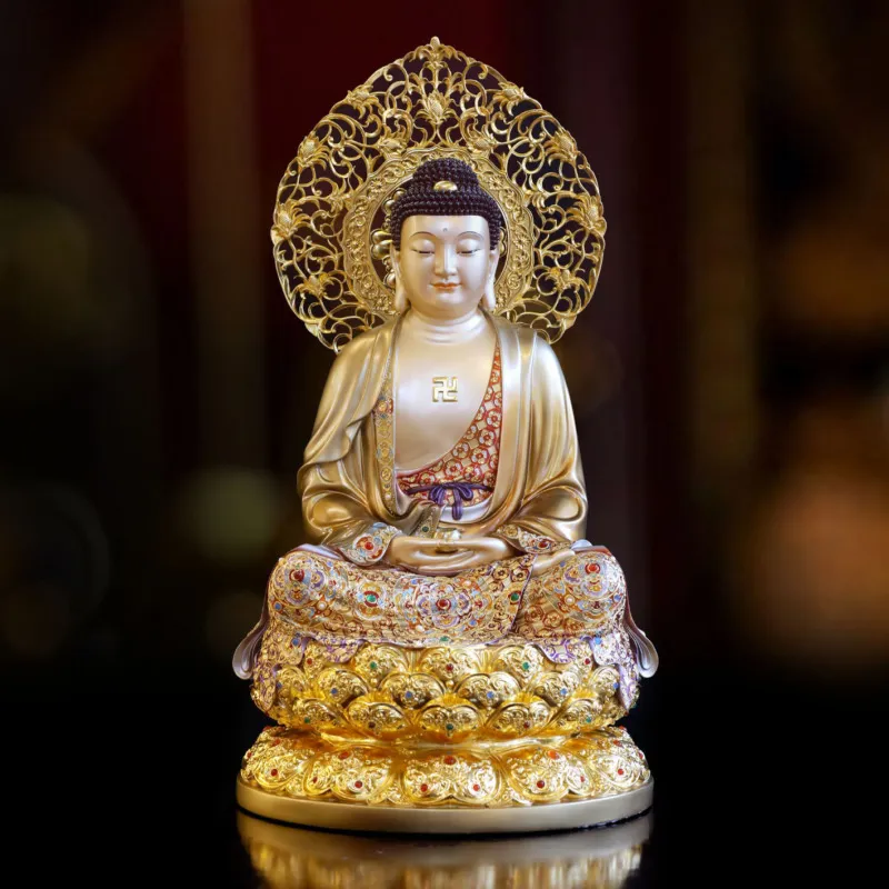 Tượng Bổn Sư Thích Ca ngồi đẹp bằng đồng men cổ viền vàng cao 66cm