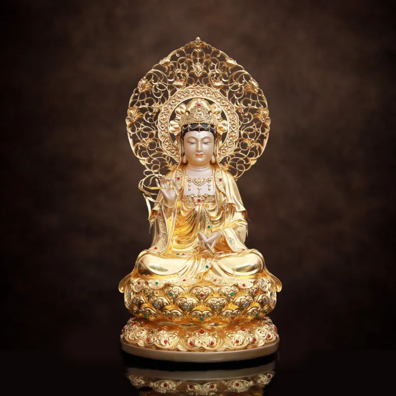 Tượng Phật Thiên Thủ Thiên Nhãn đứng bằng lưu ly dắt vàng với các chi tiết tinh xảo