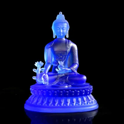 Tượng Phật Dược Sư Lưu Ly Màu Xanh Dương, Cao 25cm