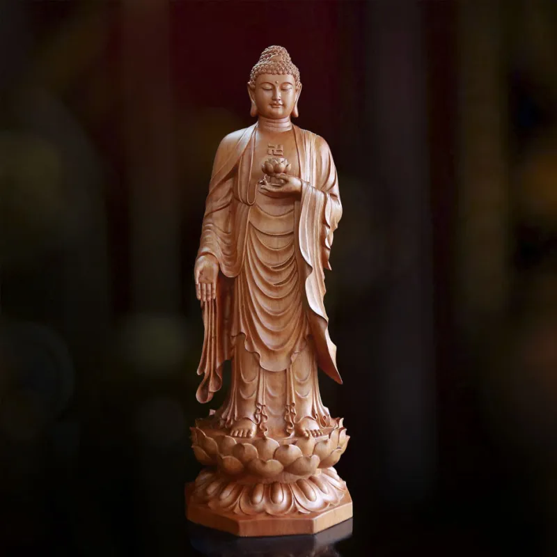 Tượng Phật A Di Đà Đứng Bằng Gỗ Hương, Đế Bát Giác, Cao 96cm