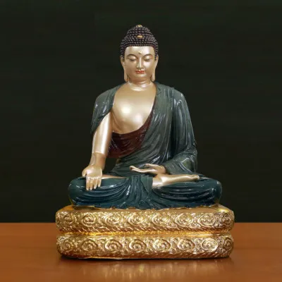 Tượng Dược Sư Lưu Ly Bằng Đồng Men Độ Cao, Đế Dát Vàng, Cao 48cm