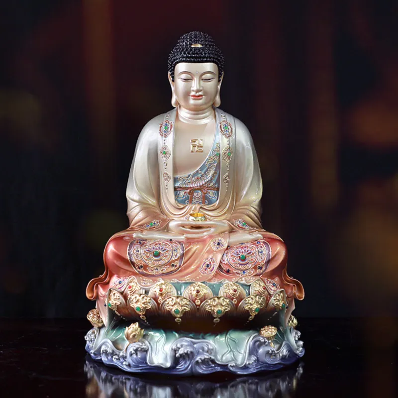 Tượng Phật Thích Ca Mâu Ni đẹp ngồi Non Nước bằng đồng sơn màu