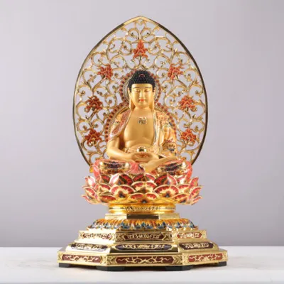 Tượng Phật Dược Sư Ngồi Đài Sen, Đế Bát Giác, Bằng Đồng Mạ Vàng, Cao 61cm