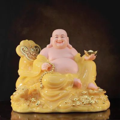 Tượng Di Lặc Bồ Tát Ngồi, Bằng Bột Đá Thạch Anh Vàng, Nhiều Kích Thước