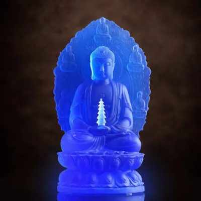 Tượng Phật Dược Sư Lưu Ly Xanh Dương, Có Lá Đề, Cao 25 cm