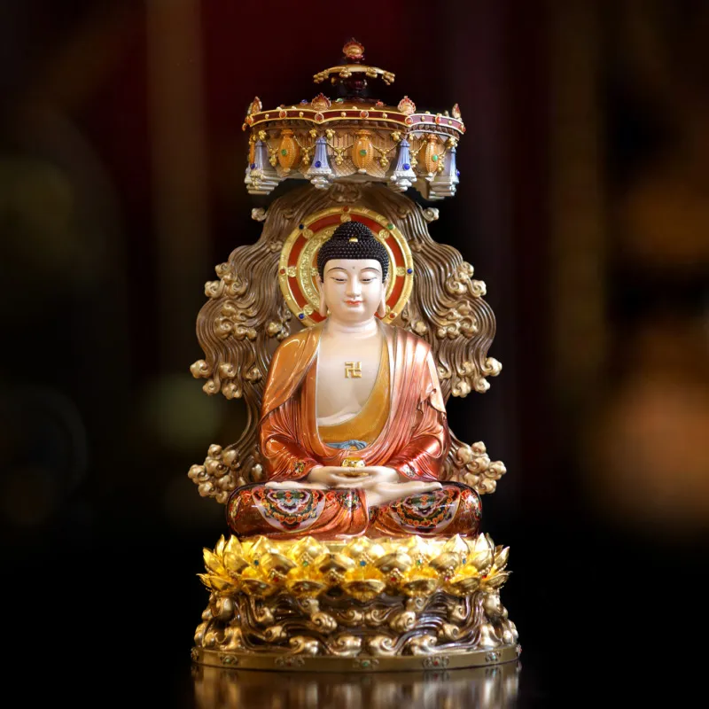 Tượng Bổn Sư Thích Ca ngồi đế sen Non Nước vẽ sơn cao cấp đẹp