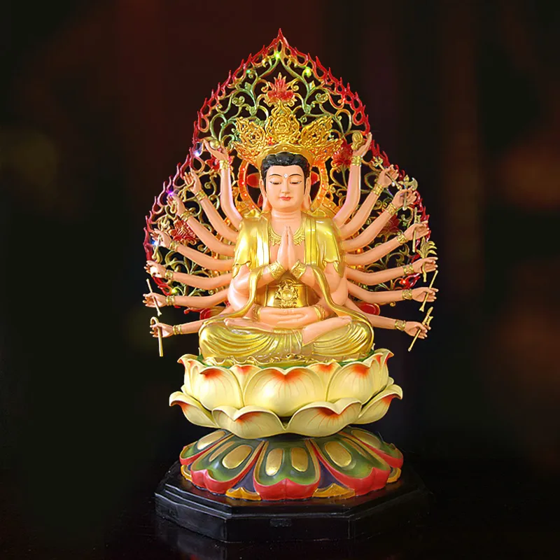 Tượng Bồ Tát Chuẩn Đề Ngồi Composite Màu Vàng Vẽ