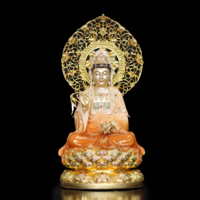 Tượng Quan Âm Ngồi Đài Sen, Bằng Đồng Sơn Cao Cấp, Cao 40cm