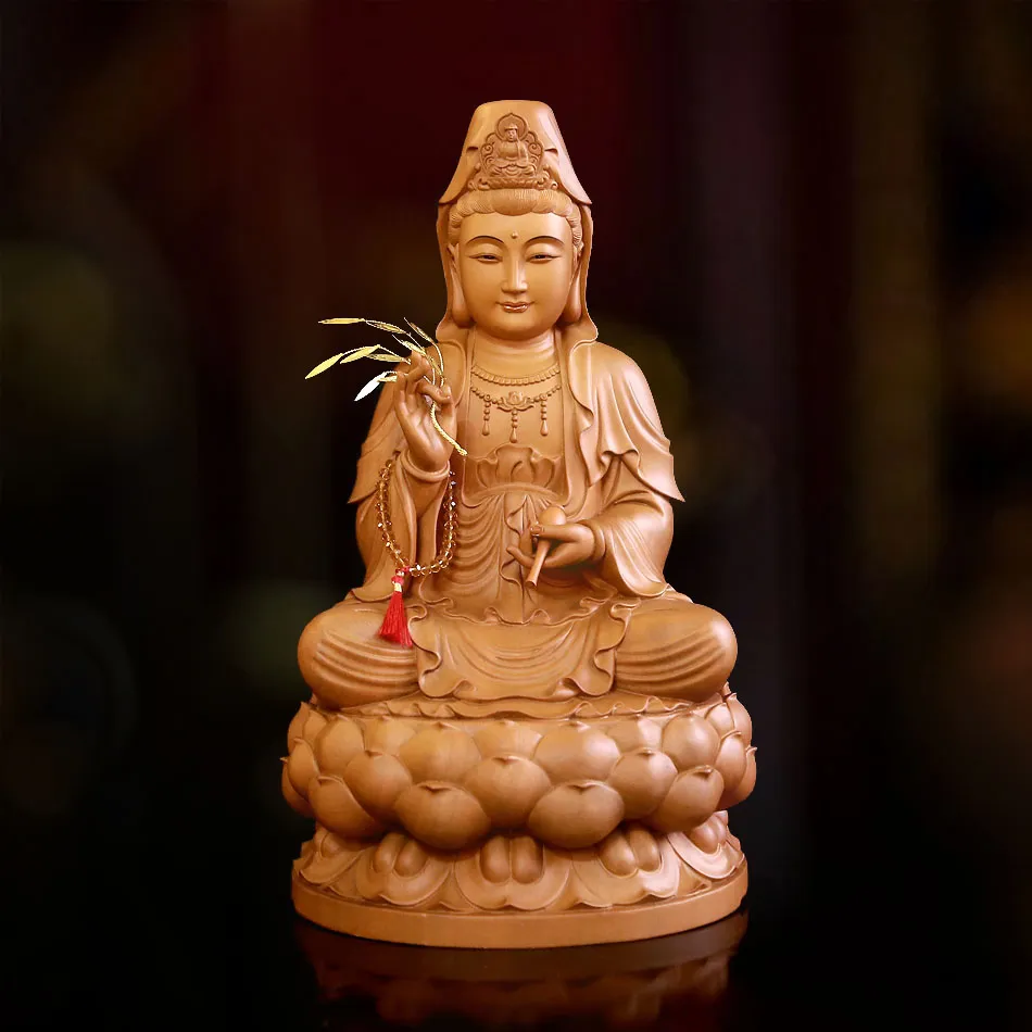 Tượng Bồ Tát Quán Âm Ngồi Đài Sen Gỗ Hương Chương cao 48cm