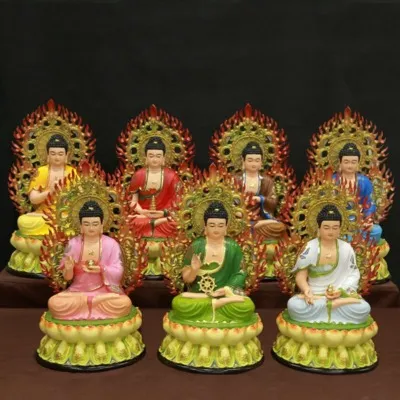 Bộ Tượng Dược Sư Ngồi Đài Sen Có Hào quang Mài Vẽ Cao Cấp Bằng Composite, Cao 40cm