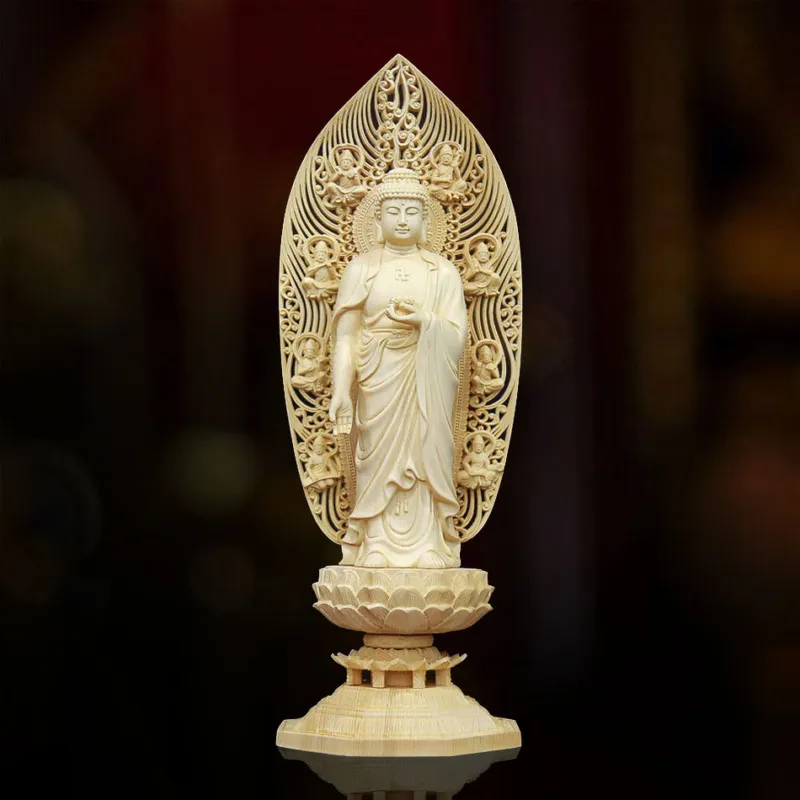 Tượng A Di Đà Phật Bằng Gỗ Bách, Cao 43cm