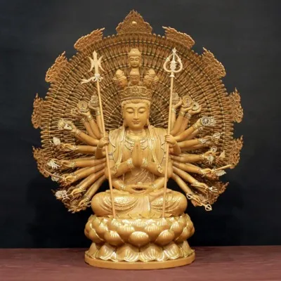 Tượng Phật Thiên Thủ Thiên Nhãn ngồi đài sen bằng gỗ hương chương cao cấp