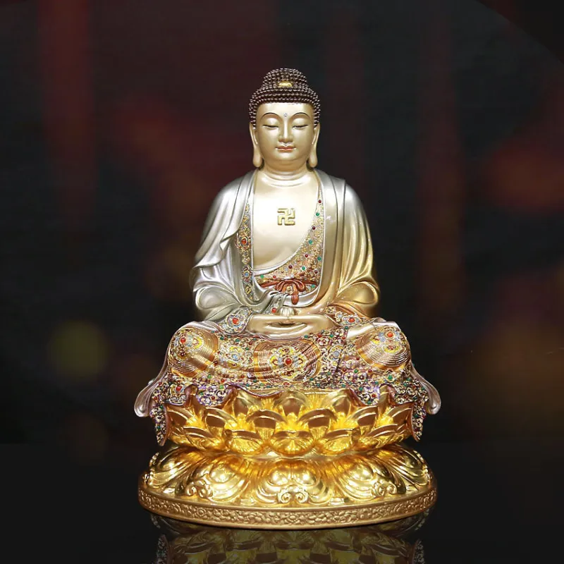 Tượng Phật Thích Ca Mâu Ni đẹp bằng đồng sơn men cổ cao 30cm