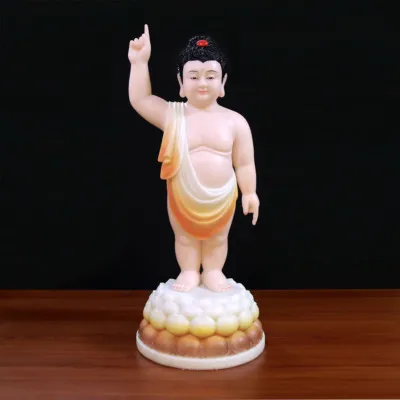 Tượng Phật Đản Sanh Da Hồng, Bằng Bột Đá Sơn Màu, Cao 40cm, 48cm, 66cm