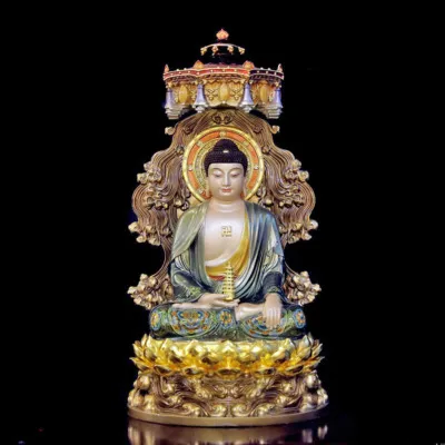 Tượng Phật Dược Sư Ngồi Non Nước, Bằng Đồng, Có Lọng Che, Cao 40cm