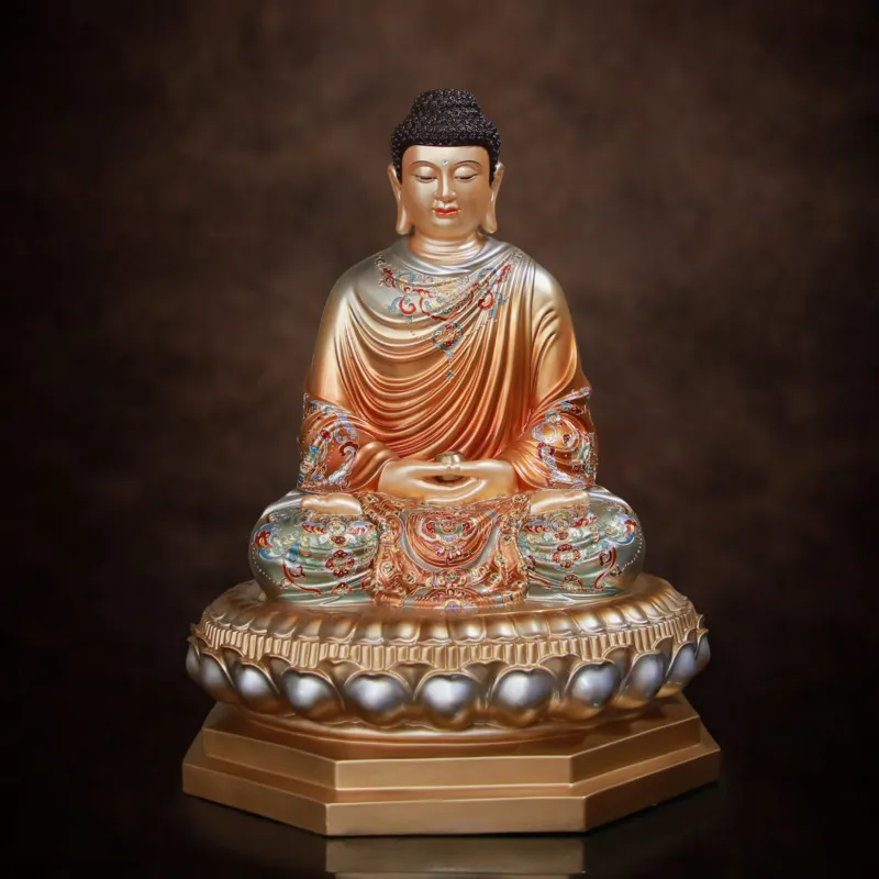 Tượng Thích Ca ngồi tĩnh tâm bằng đồng sơn men cổ đẹp cao 48-68cm
