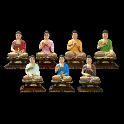 Bộ Thất Phật Dược Sư Lưu Ly Ngồi, Composite Sơn Cao Cấp, Cao 65cm