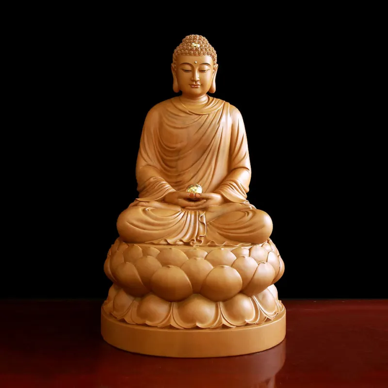 Tượng Thích Ca Mâu Ni ngồi đài sen gỗ hương chương tinh xảo cao 66cm