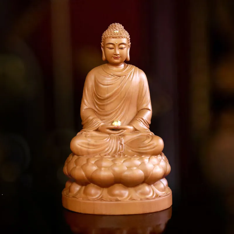 Tượng Thích Ca Mâu Ni tĩnh tâm ngồi đài sen gỗ hương chương mẫu đẹp cao 30cm