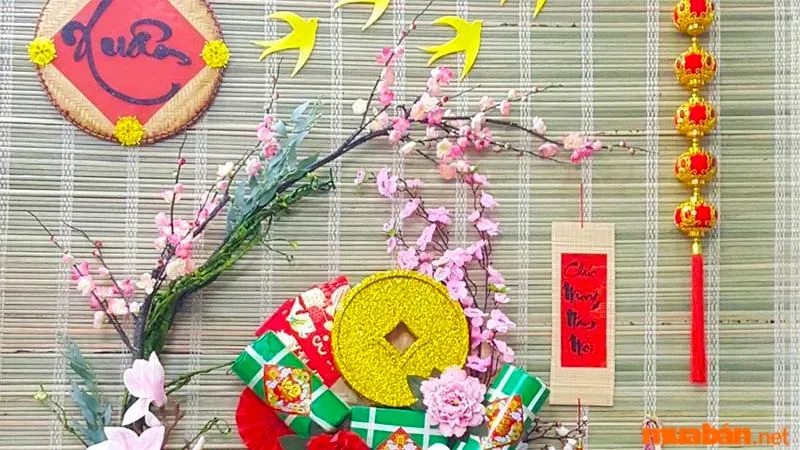 Mành tre kết hợp phụ kiện giấy tạo góc decor ấn tượng