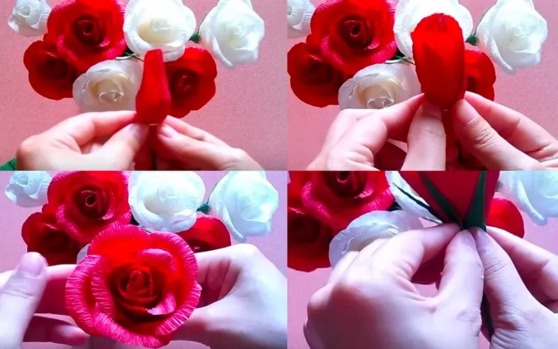 Quy trình tạo hình hoa hồng giấy nghệ thuật