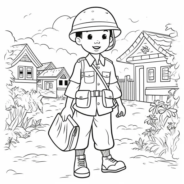 Chú bộ đội cầm cờ đỏ sao vàng