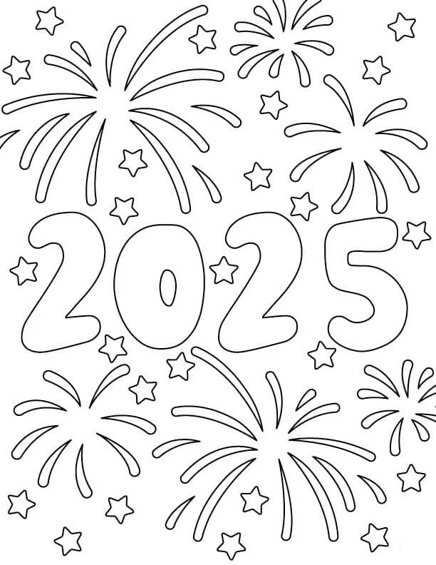 Bức tranh tô màu chữ Happy New Year phong cách hiện đại