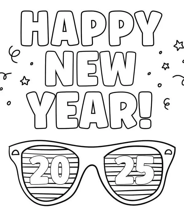 Mẫu tô màu chữ Happy New Year đơn giản cho trẻ mới bắt đầu