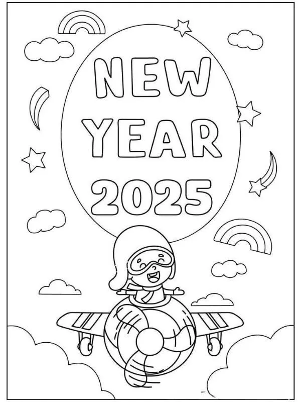 Bức tranh tô màu chữ Happy New Year phong cách nghệ thuật hiện đại