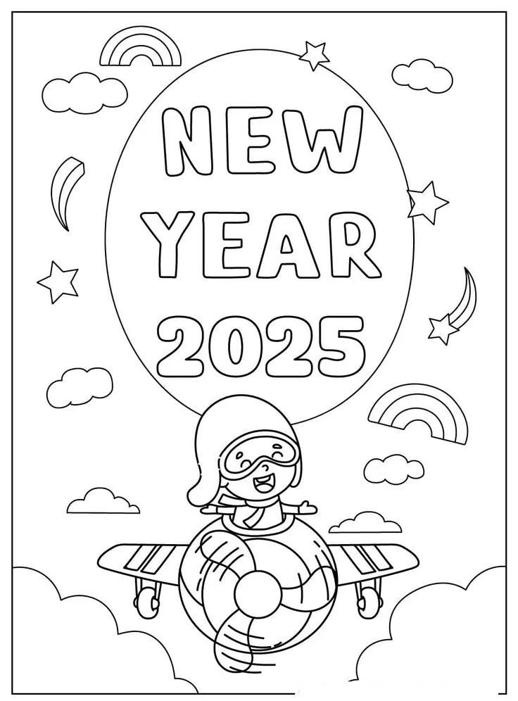 Bức tranh tô màu chữ Happy New Year phong cách nghệ thuật