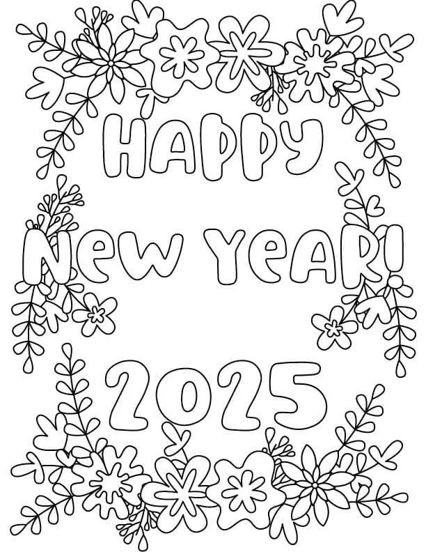 Mẫu tô màu chữ Happy New Year đơn giản cho bé mẫu giáo