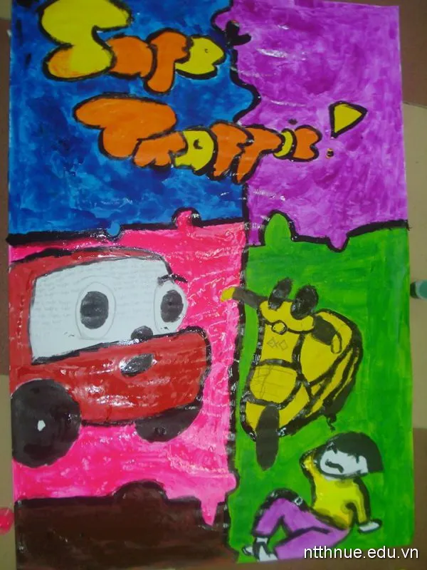 Tranh vẽ Safe Traffic với biển báo giao thông