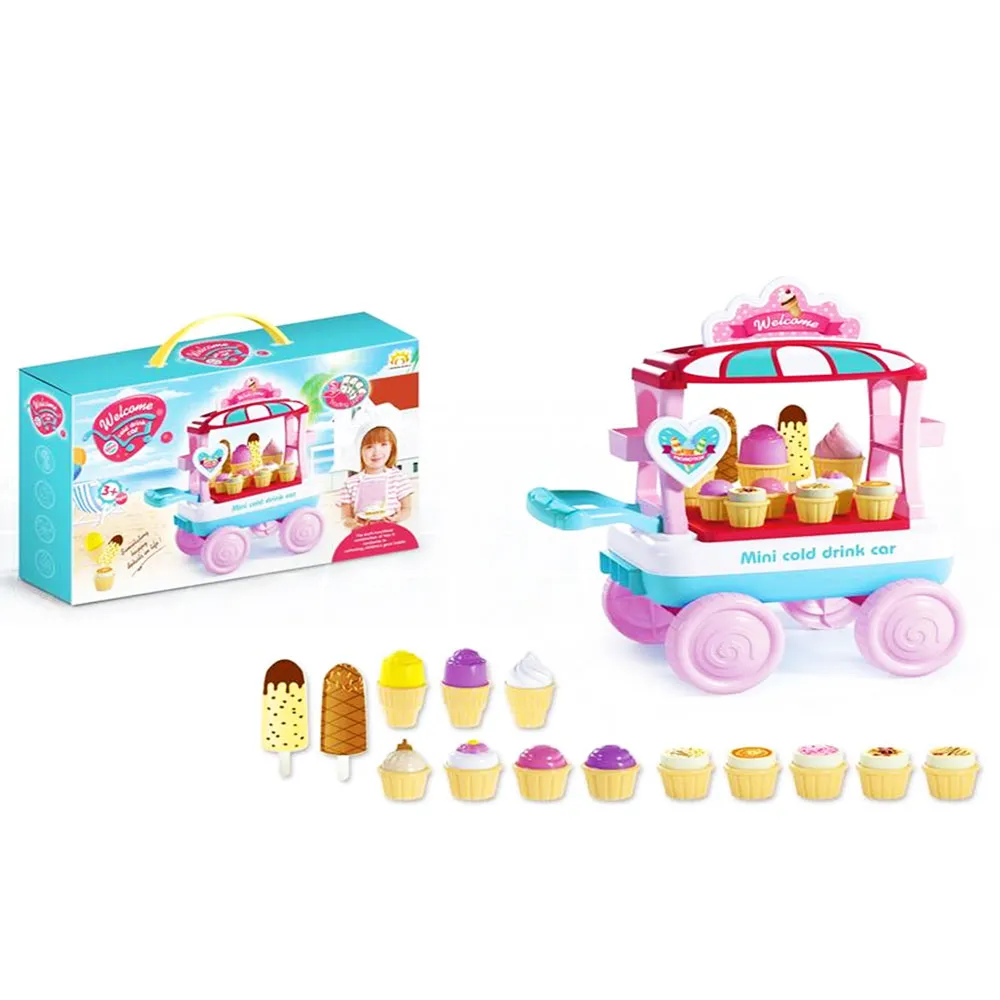 Bộ đồ chơi xe đẩy bán kem mini màu hồng dễ thương với đầy đủ phụ kiện cho bé gái