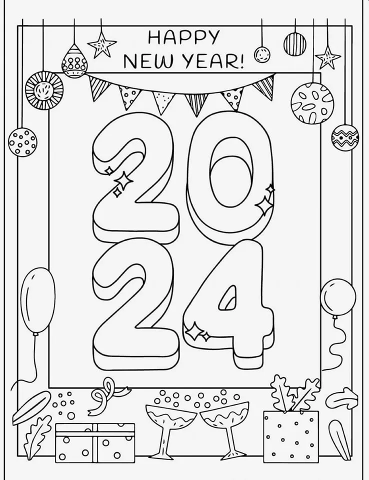 Tranh tô màu cây thông Noel với quả cầu và ngôi sao