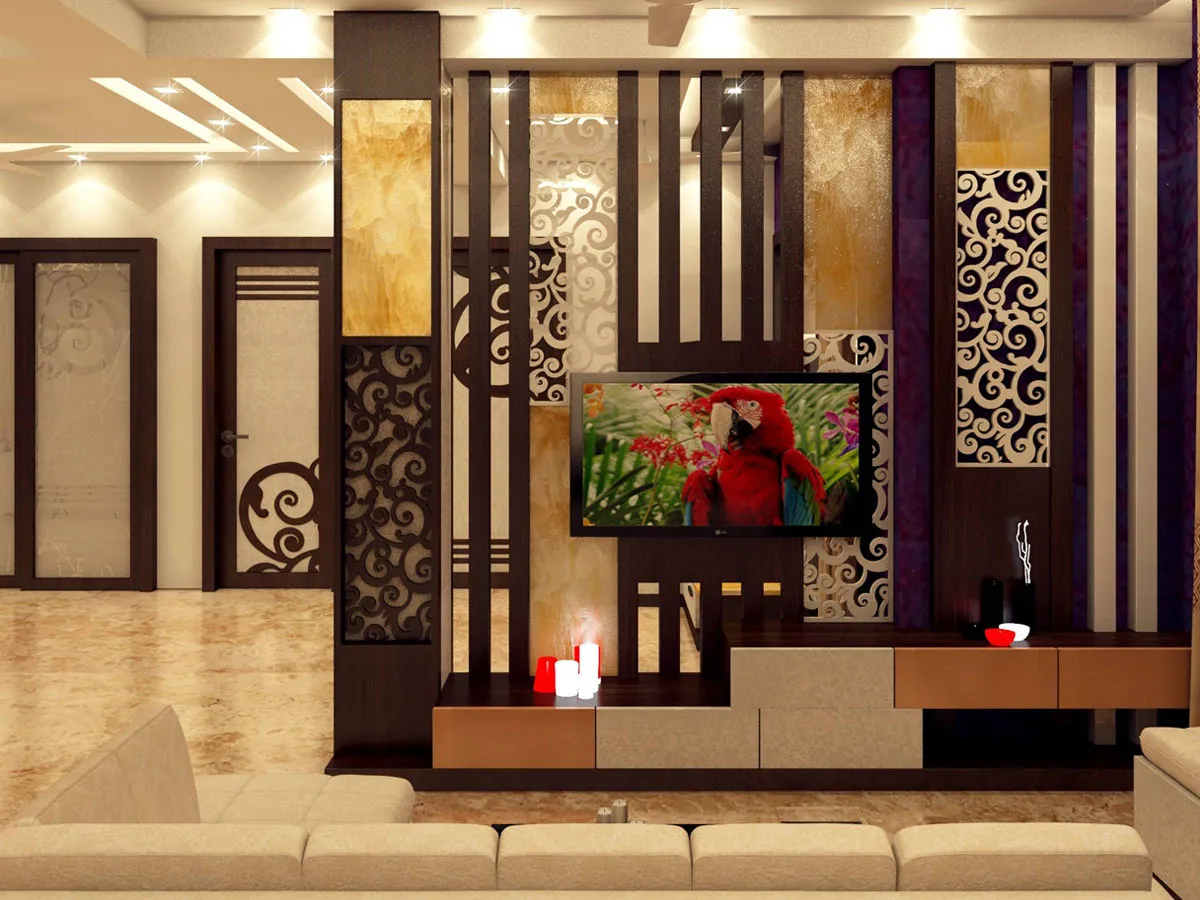 Vách ngăn gỗ tự nhiên tạo điểm nhấn ấm áp cho phòng khách hiện đại