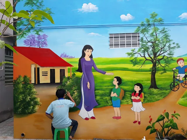 Không gian lớp học trở nên ấm cúng hơn nhờ hình thức vẽ tranh tường trường tiểu học