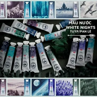 Cận cảnh bộ màu nước White Nights dạng tuýp 10ml với thiết kế vỏ nhôm bảo quản tốt