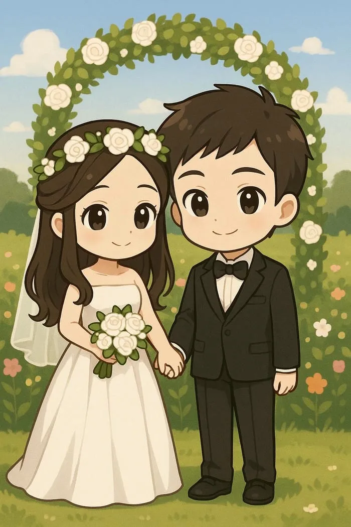 ảnh chibi cưới tạo dáng nhí nhảnh