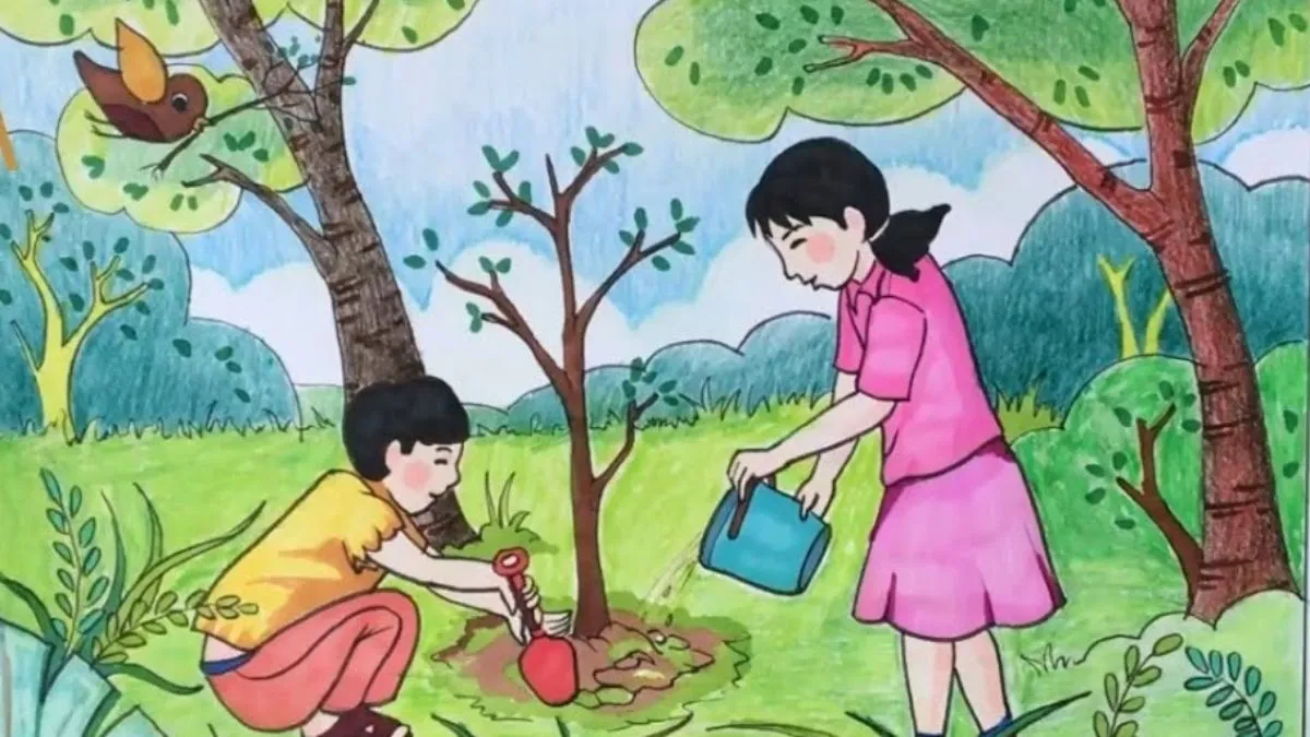 Ảnh vẽ tranh bảo vệ môi trường đẹp nhất về phong trào trồng cây gây rừng
