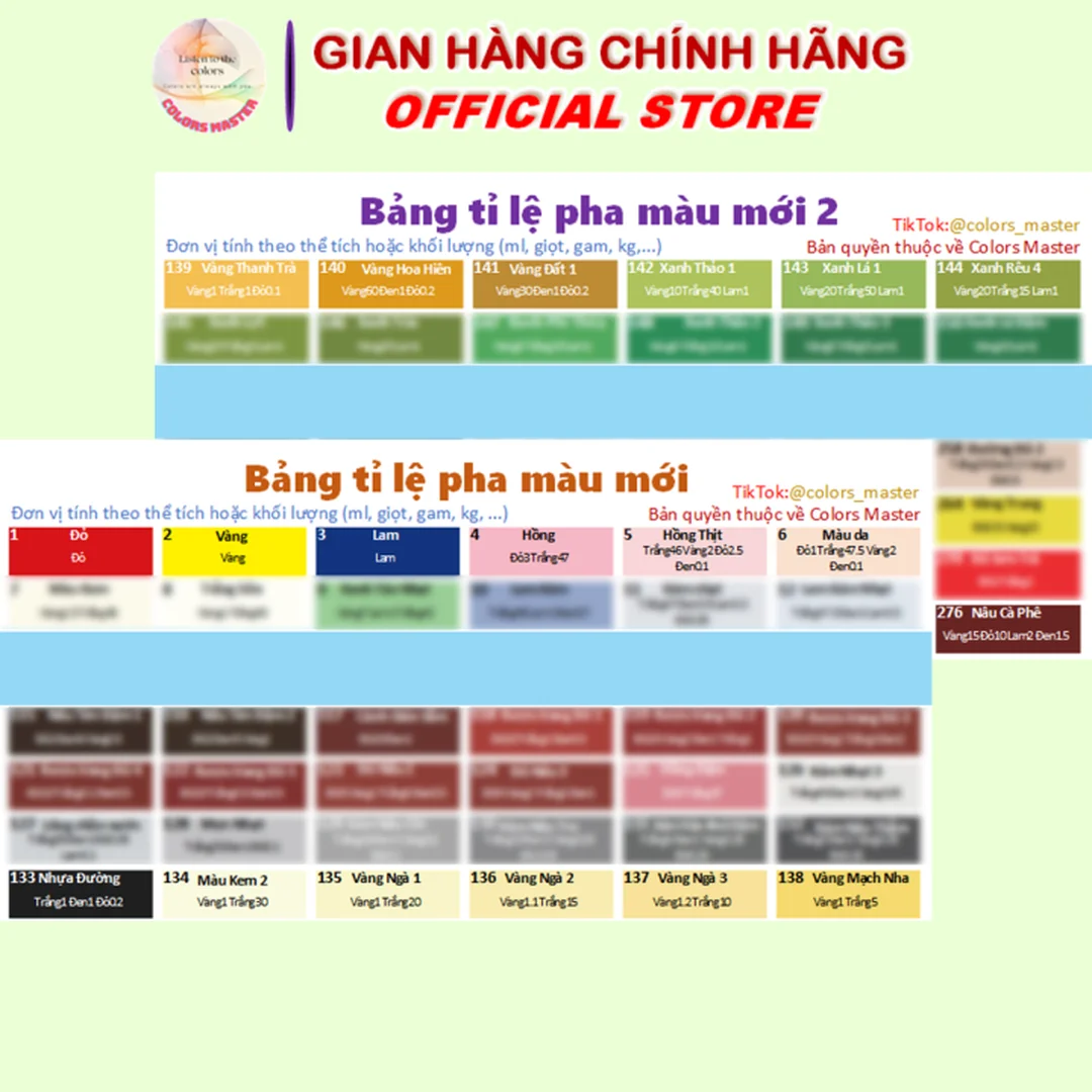 bảng tỷ lệ cách pha màu đỏ đô cho acrylic