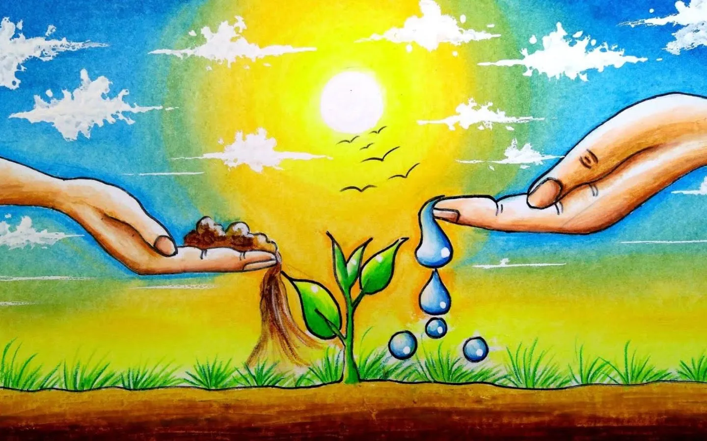 Bé nâng niu mầm sống xanh trên Trái Đất