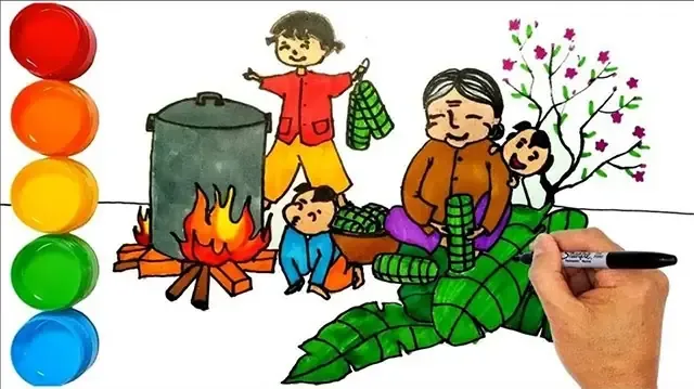 Bé tập vẽ tranh ngày tết đơn giản đầy màu sắc tại nhà