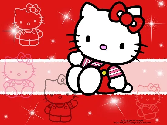 Cô mèo Hello Kitty với chiếc nơ đỏ đặc trưng trên tai trái